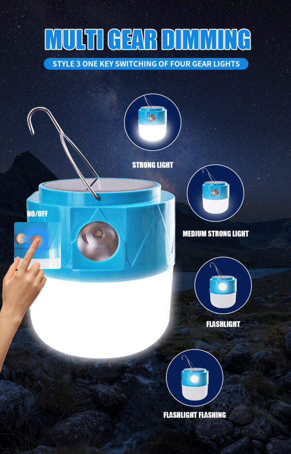 Solar Camping Light – Portable High-Power LED Lantern with USB Rechargeable Battery, Remote Control, and Waterproof Design