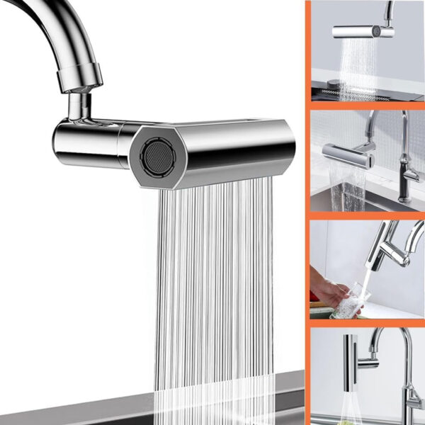 360° Rotatable Waterfall Kitchen Sink Faucet Extension Adapter – Bubbler with Anti-Splash Filter and 4 Water Flow Modes